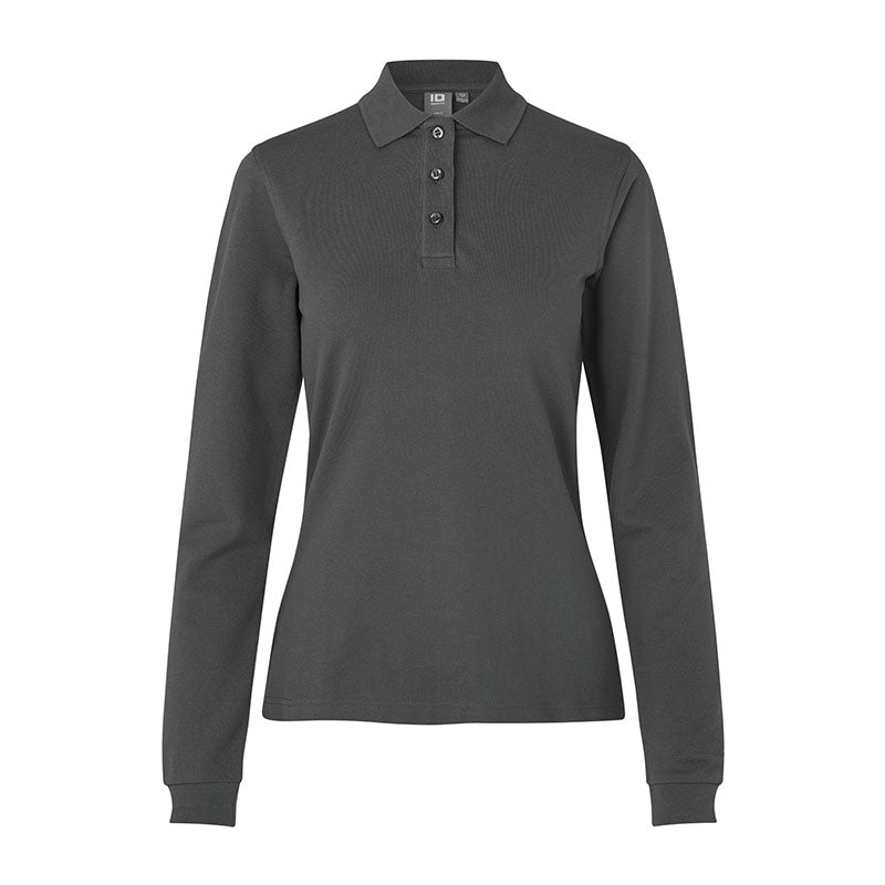 Langærmet Poloshirt Stretch Dame, Koksgrå