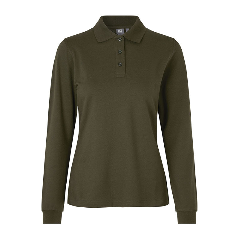 Langærmet Poloshirt Stretch Dame, oliven