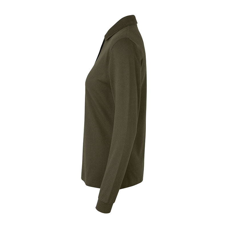 Langærmet Poloshirt Stretch Dame, oliven