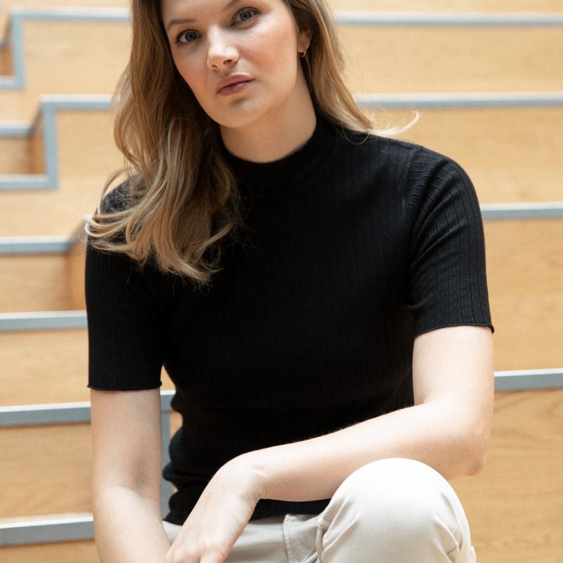 Paris Rib bluse Turtleneck, Hvid