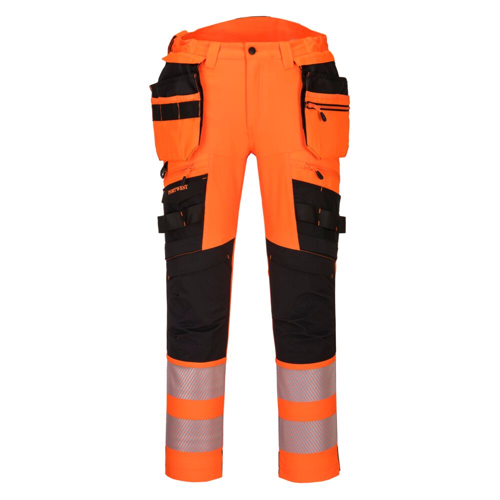 Hi-Vis Bukser med aftagelige hængelommer, Orange/Sort