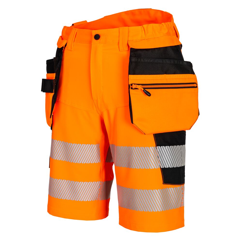 Hi-vis hængelomme shorts, Orange/Sort