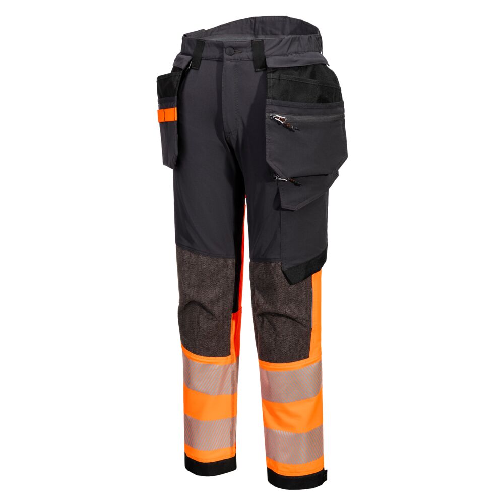 Hi-Vis stretch bukser med hængelommer, Orange/Sort