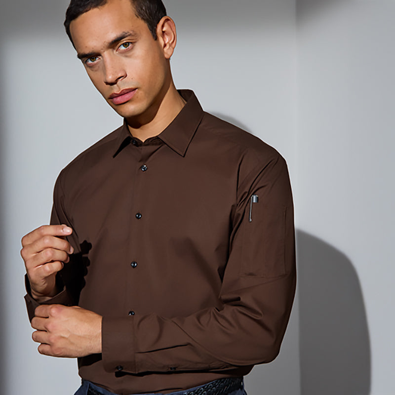 Poplin stretch skjorte herre, Mocca