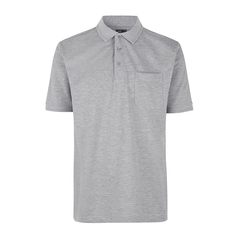 Poloshirt med lomme, Gråmeleret