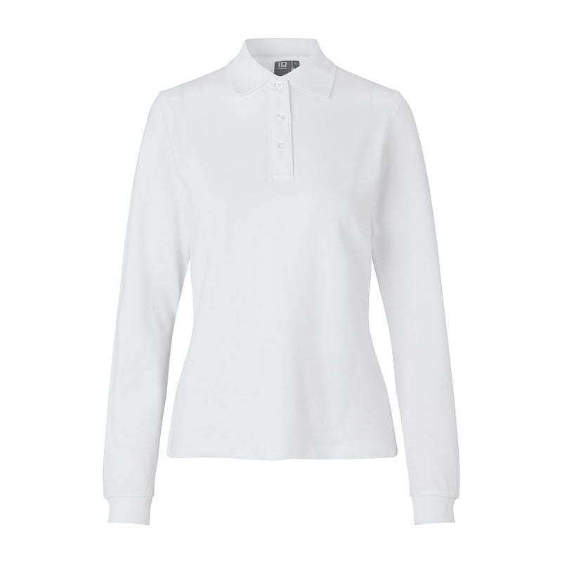 Langærmet Poloshirt Stretch Dame, Hvid