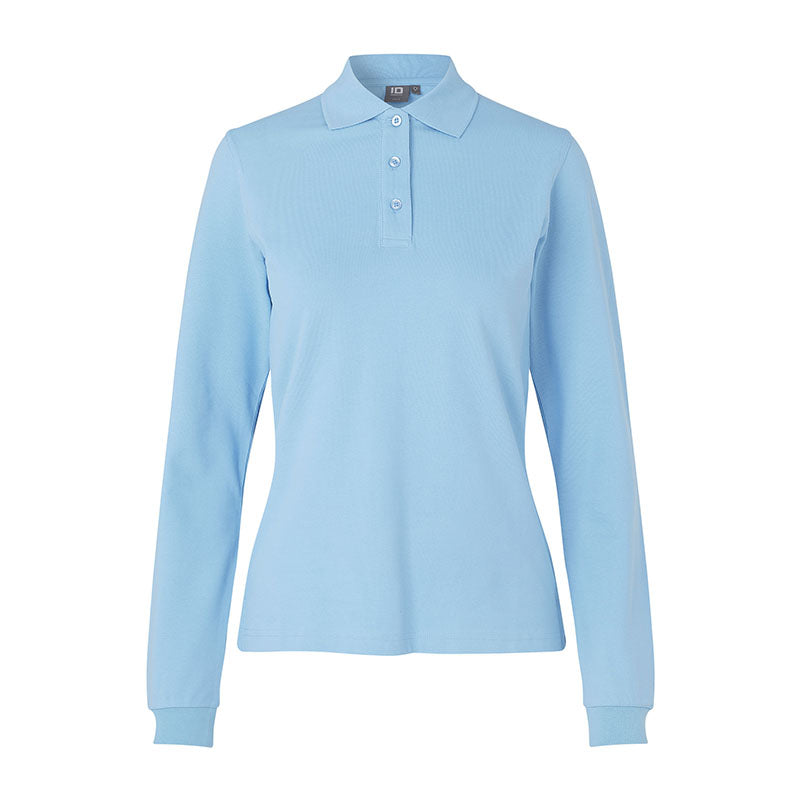 Langærmet Poloshirt Stretch Dame, Lyseblå
