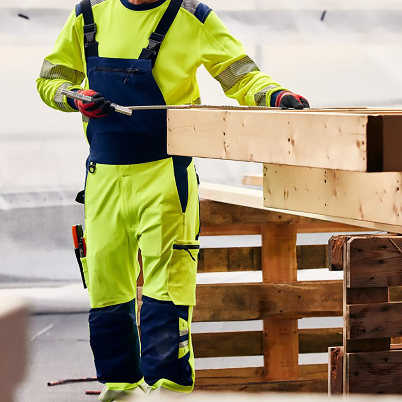 Hi-Vis Green stretch overalls Kl. 2, Gul/Navy