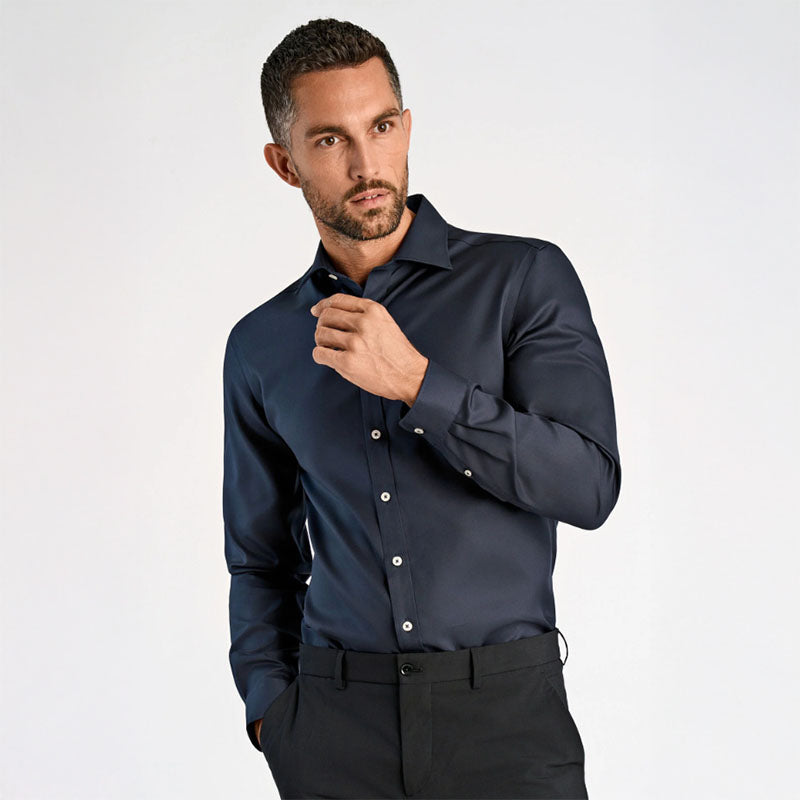 Detalje af ETERNA Cover Shirt navy herreskjorte modern fit med Kent-krave
