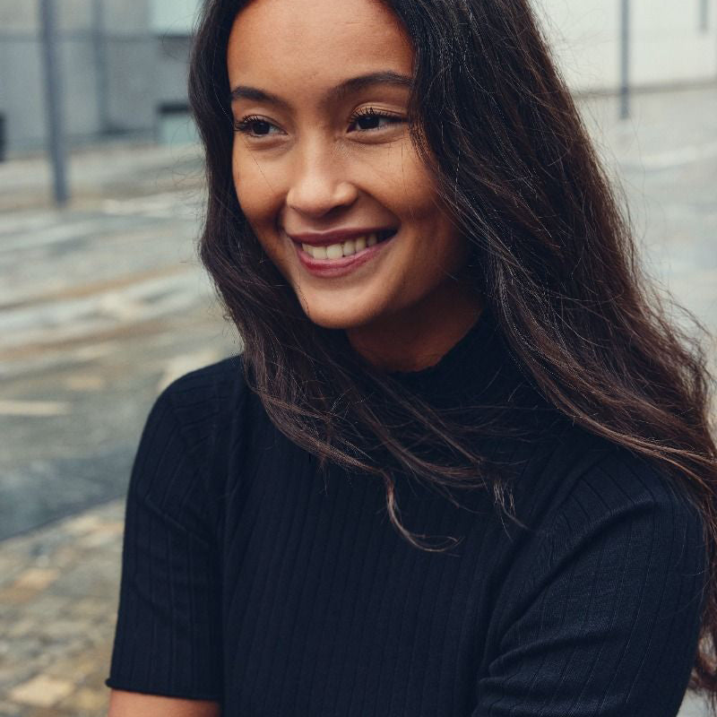 Paris Rib bluse Turtleneck, Sort