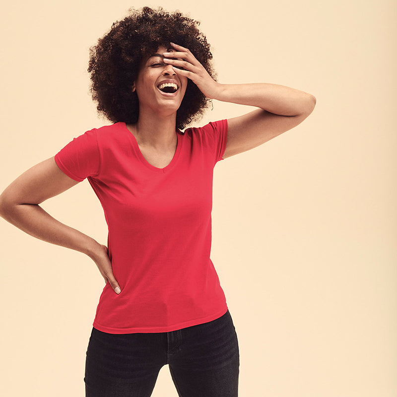 Ladies Valueweight V Neck T, Rød