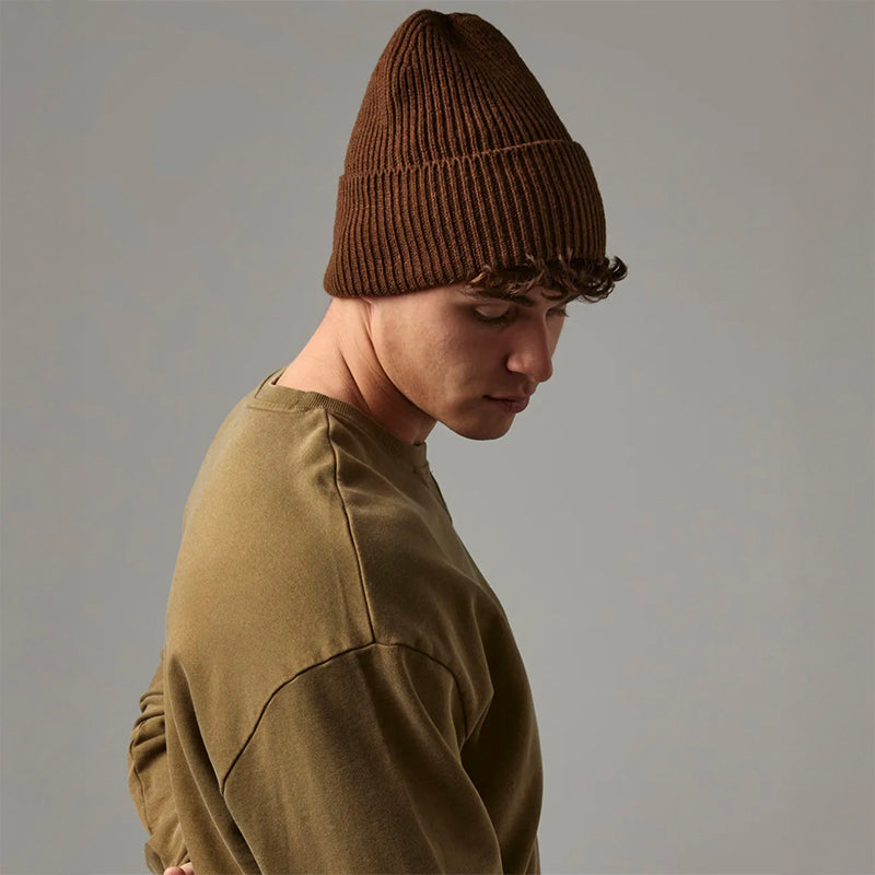 Oversized Cuffed Beanie, Brun