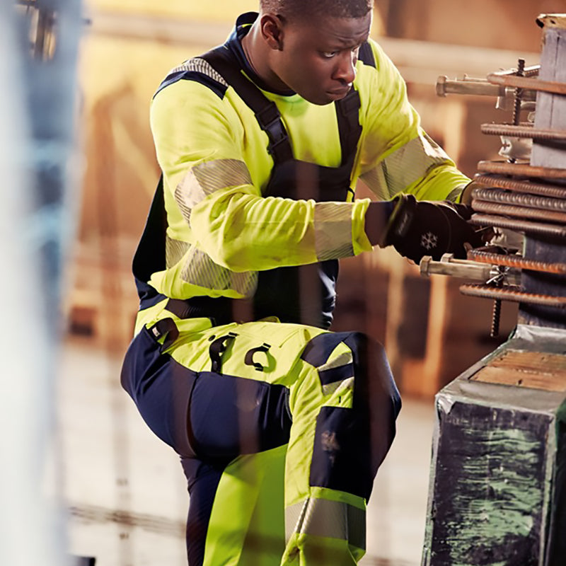 Hi-Vis Green stretch overalls Kl. 2, Gul/Navy