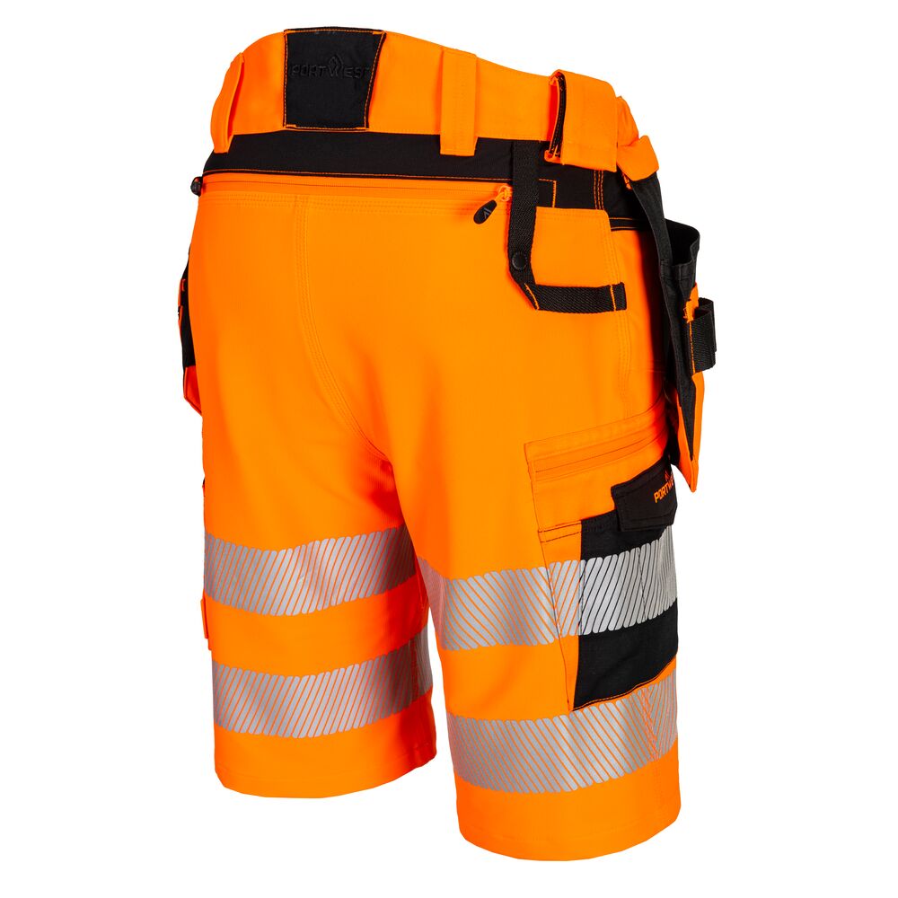Hi-vis hængelomme shorts, Orange/Sort