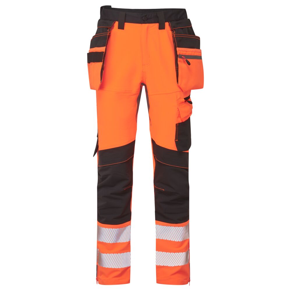 Hi-vis Craft bukser med aftagelige hængelommer, Orange/Sort