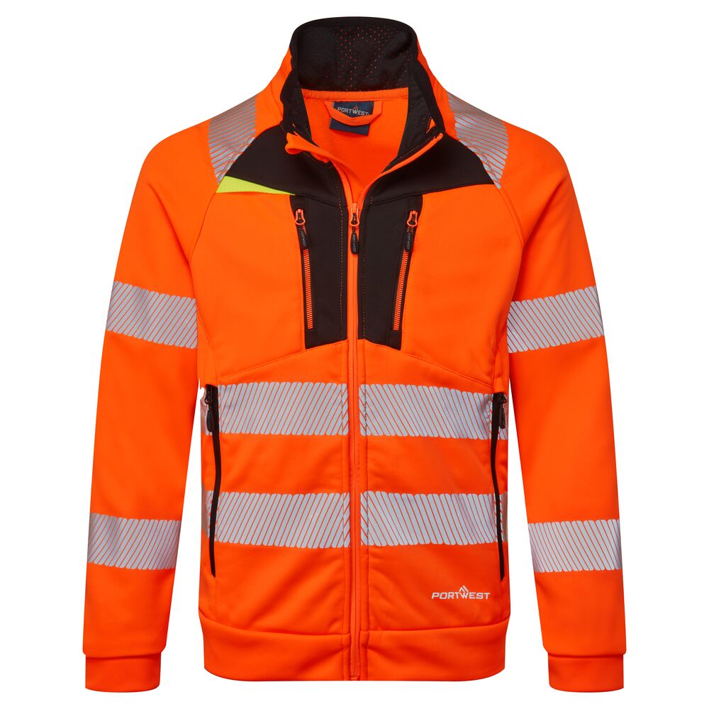 Hi-Vis Zip hættetrøje, Orange/Sort