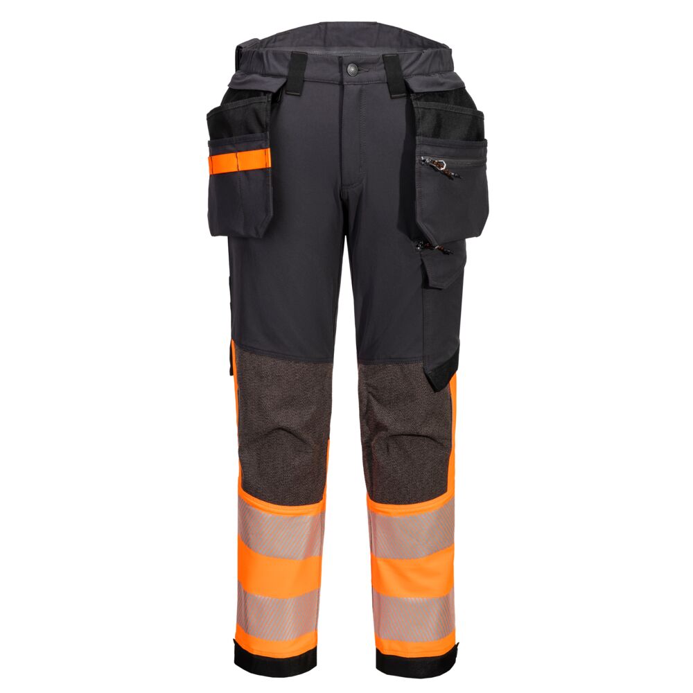 Hi-Vis stretch bukser med hængelommer, Orange/Sort